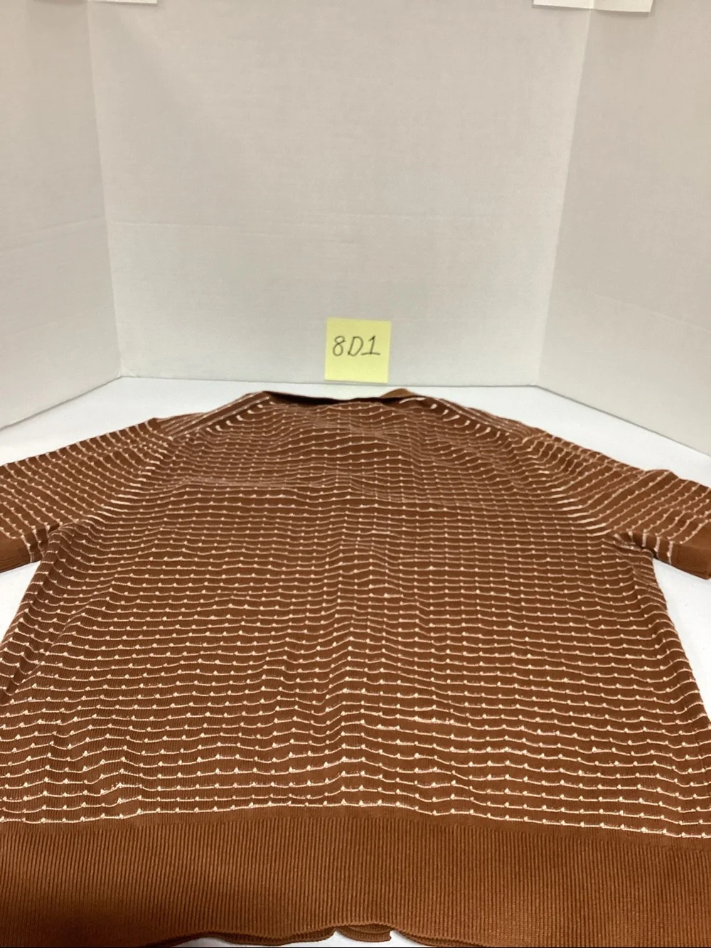 Banana Republic Men's Rust Brown Polo Cardigan with White Stripes